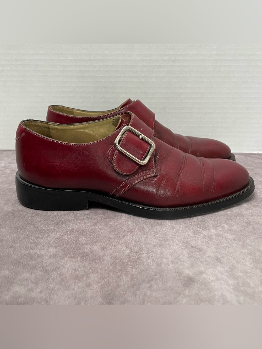 Brass Boot Dress Shoes Mens 8.5 M Burgundy Single Monk Strap Wingtip Shoes